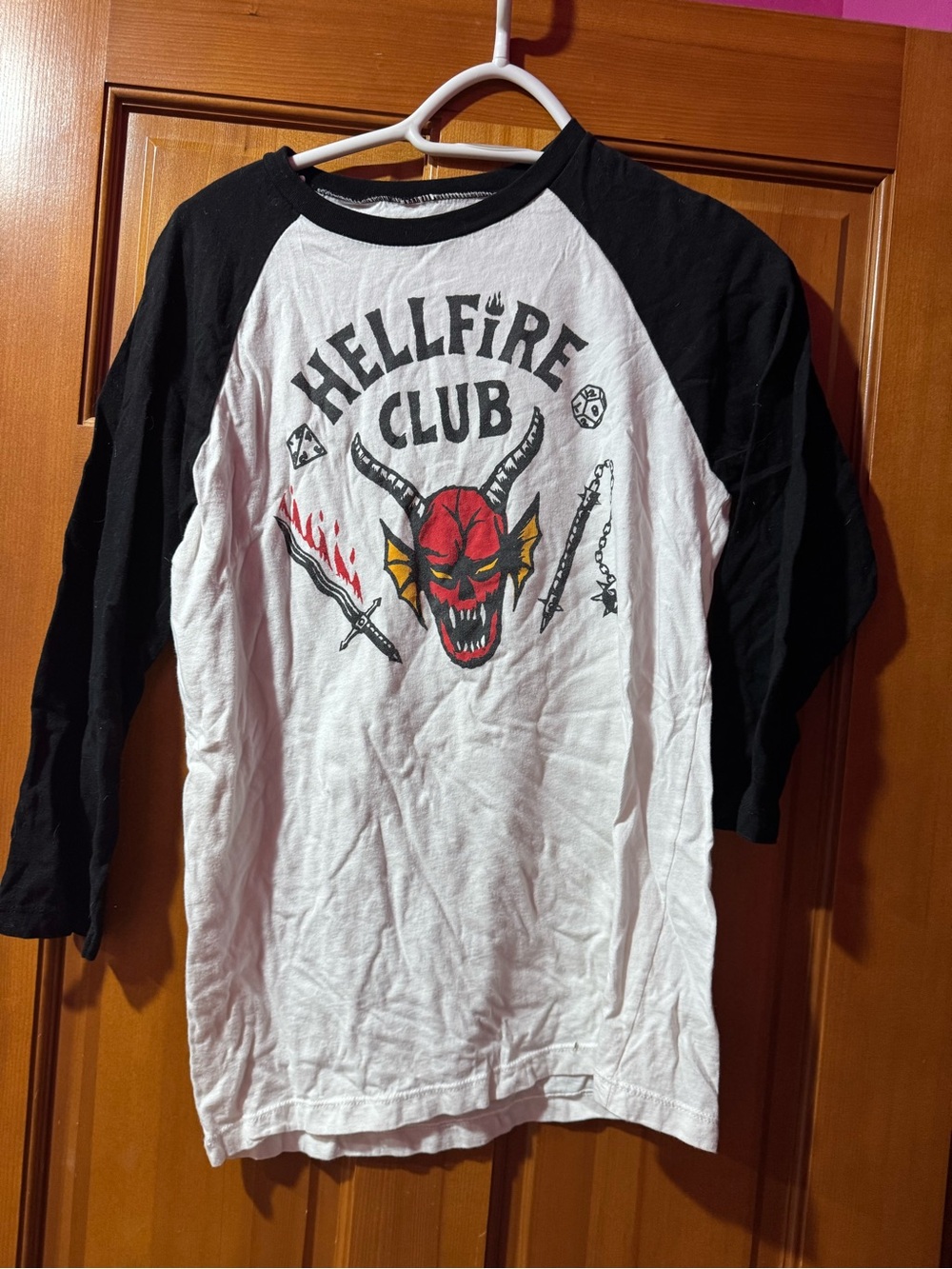 Netflix Kids Hellfire Club Raglan Tee - Black & White with Red Graphic